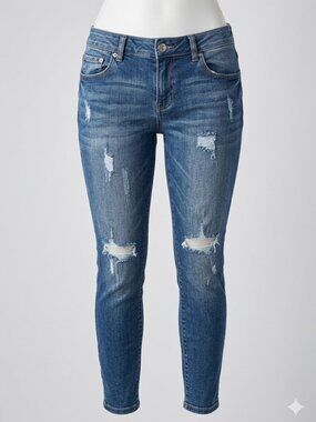 Ariya Jeans Distressed Skinny Mid-Rise Denim Blue Size 11/12 Frayed Ripped